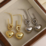 Heart Shape Pendant Drop Earrings Silver Metal Love Heart Dangle Earrings