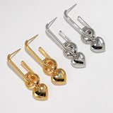 Heart Shape Pendant Drop Earrings Silver Metal Love Heart Dangle Earrings