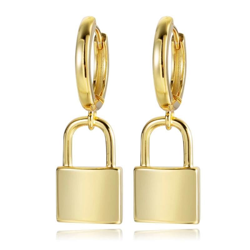 Huggie Padlock Key Lock Drop Earrings Women Men Ear Piercing Jewelry