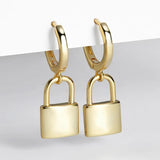 Huggie Padlock Key Lock Drop Earrings Women Men Ear Piercing Jewelry