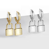 Huggie Padlock Key Lock Drop Earrings Women Men Ear Piercing Jewelry