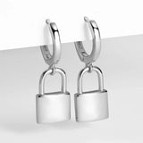 Huggie Padlock Key Lock Drop Earrings Women Men Ear Piercing Jewelry