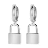 Huggie Padlock Key Lock Drop Earrings Women Men Ear Piercing Jewelry