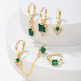 6 Pcs Green Crystal Stud Earrings Set for Women Korea Style Jewelry