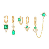 6 Pcs Green Crystal Stud Earrings Set for Women Korea Style Jewelry