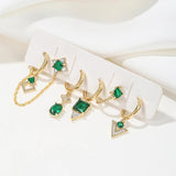 6 Pcs Green Crystal Stud Earrings Set for Women Korea Style Jewelry