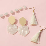 Hexagon Big Stud Set Moon Heart Tassel Earrings Jewelry