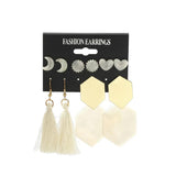 Hexagon Big Stud Set Moon Heart Tassel Earrings Jewelry
