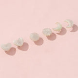 Hexagon Big Stud Set Moon Heart Tassel Earrings Jewelry