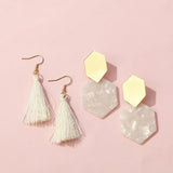 Hexagon Big Stud Set Moon Heart Tassel Earrings Jewelry