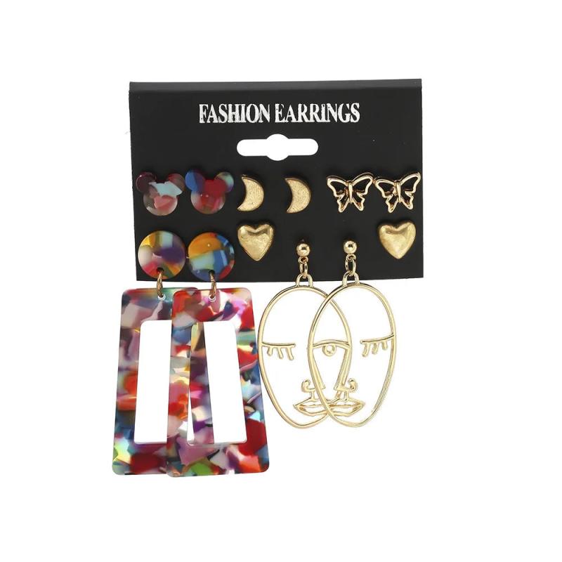 Geometry Acrylic Big Stud Earrings Set Dark Hollow Out Earrings