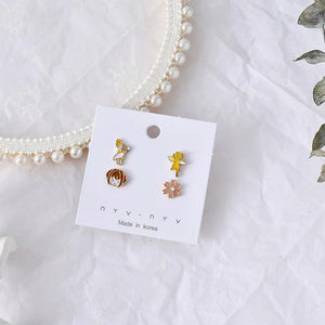 Animal Cartoon Earrings Set Rabbit Bird Star Flower Bear Heart Stud Jewelry