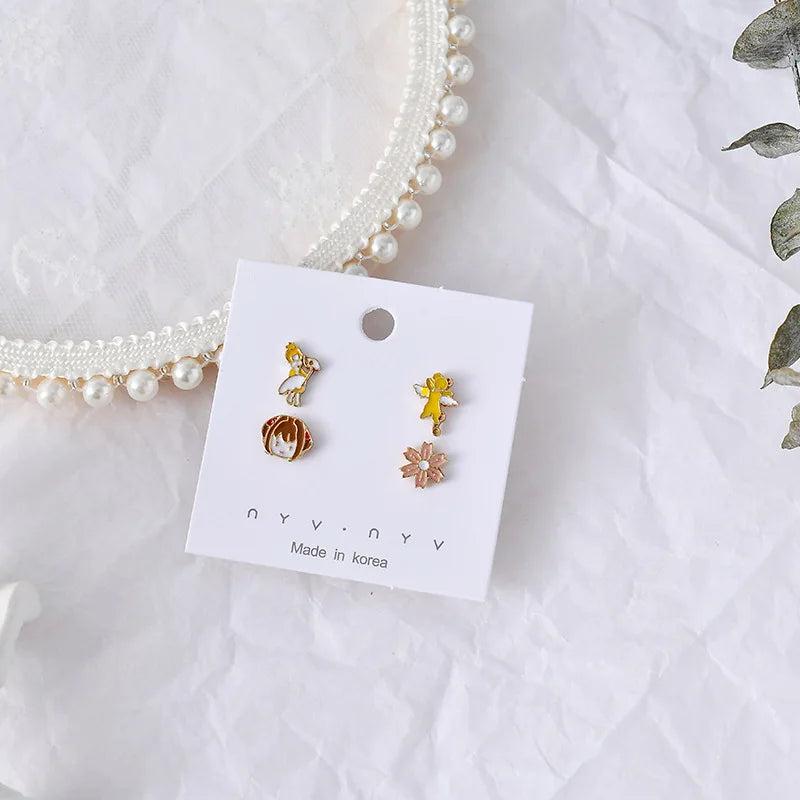 Animal Cartoon Earrings Set Rabbit Bird Star Flower Bear Heart Stud Jewelry