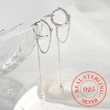 925 Silver Tassel Crystal Long Drop Earrings for Women