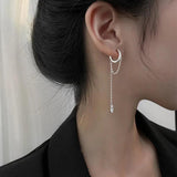925 Silver Tassel Crystal Long Drop Earrings for Women