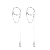 925 Silver Tassel Crystal Long Drop Earrings for Women