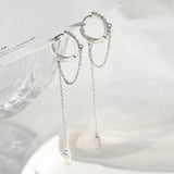 925 Silver Tassel Crystal Long Drop Earrings for Women