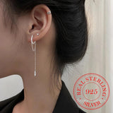 925 Silver Tassel Crystal Long Drop Earrings for Women
