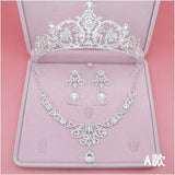 Bridal Jewelry Sets Crown Necklace Earrings Silver Color Women's Wedding Tiaras