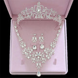 Bridal Jewelry Sets Crown Necklace Earrings Silver Color Women's Wedding Tiaras