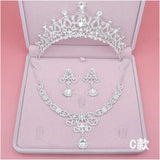 Bridal Jewelry Sets Crown Necklace Earrings Silver Color Women's Wedding Tiaras