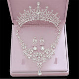 Bridal Jewelry Sets Crown Necklace Earrings Silver Color Women's Wedding Tiaras