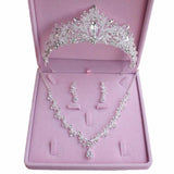 Bridal Jewelry Sets Crown Necklace Earrings Silver Color Women's Wedding Tiaras