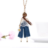 Europe & US Doll Pendant Necklace Women Long Chain Statement Jewelry