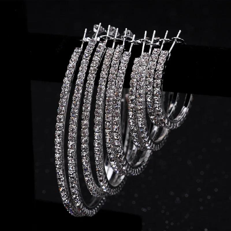 Large Crystal Round Hoop Earrings Cubic Zirconia Stud Earring
