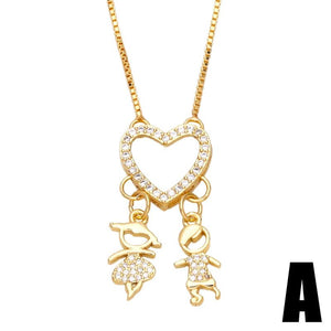 Copper Zircon Love Heart Necklace Crystal Jewelry