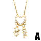 Copper Zircon Love Heart Necklace Crystal Jewelry