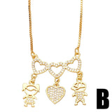 Copper Zircon Love Heart Necklace Crystal Jewelry