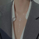 925 Silver Square Necklace Long Tassel Chain Birthday Gift