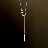 925 Silver Square Necklace Long Tassel Chain Birthday Gift