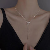 925 Silver Square Necklace Long Tassel Chain Birthday Gift