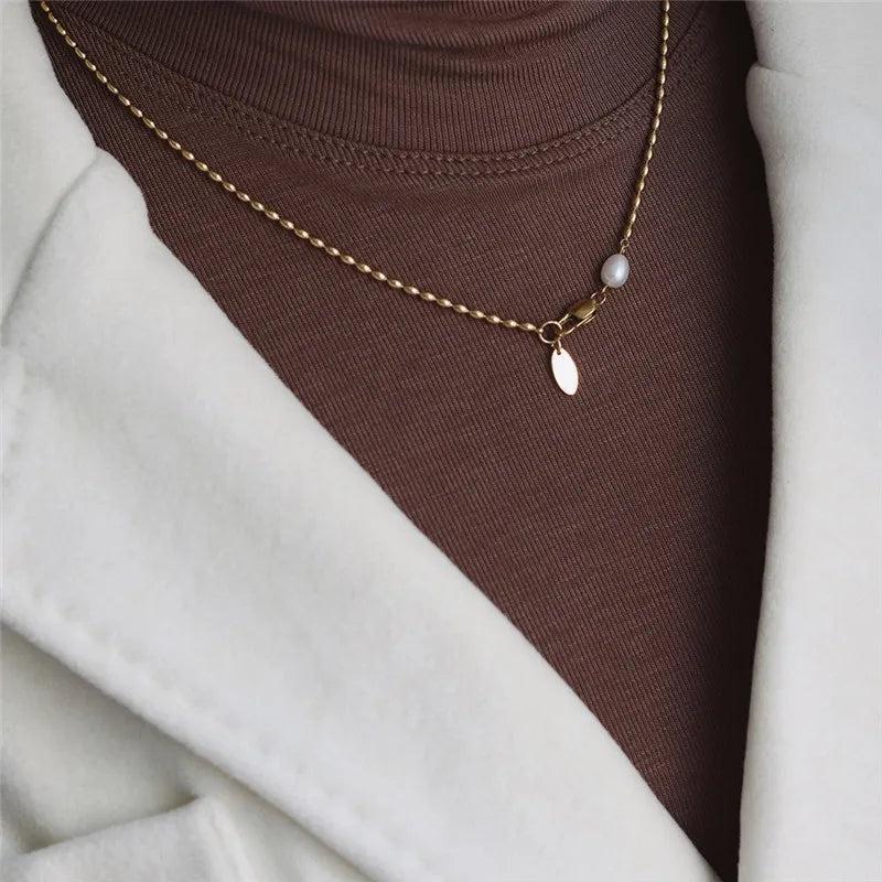 316L Stainless Steel Rice Pearls Necklace For Women