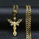 Stainless Steel Catholic Wings Jesus Pendant Necklace