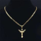 Stainless Steel Catholic Wings Jesus Pendant Necklace