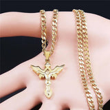Stainless Steel Catholic Wings Jesus Pendant Necklace