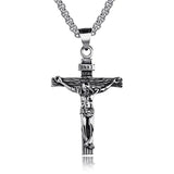 INRI Crucifix Jesus Pendant Necklace Stainless Steel Chain Vintage