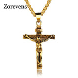 INRI Crucifix Jesus Pendant Necklace Stainless Steel Chain Vintage