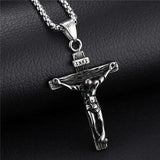 INRI Crucifix Jesus Pendant Necklace Stainless Steel Chain Vintage