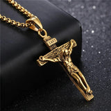 INRI Crucifix Jesus Pendant Necklace Stainless Steel Chain Vintage