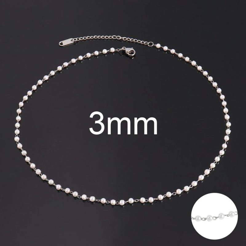 Stainless Steel Pearl Bead Chain Necklace for Women