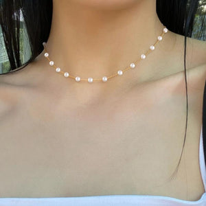Stainless Steel Pearl Bead Chain Necklace for Women