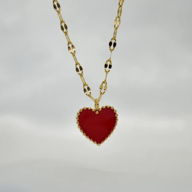 Plated Red Heart Pendant Stainless Steel Necklace for Women