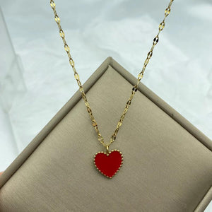 Plated Red Heart Pendant Stainless Steel Necklace for Women