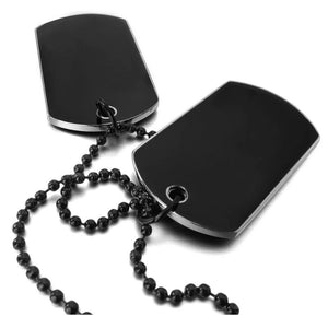 2 PCS Army Style Name Double Dog Tag Biker Chain Necklace Man