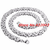 Men's Stainless Steel Byzantine Necklace 6/8/11mm Silver Polished Tone Flat