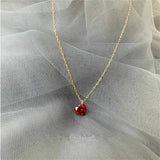 Crystal Red Heart Pendant Choker Necklace Silver 925 Clavicle Necklaces Female